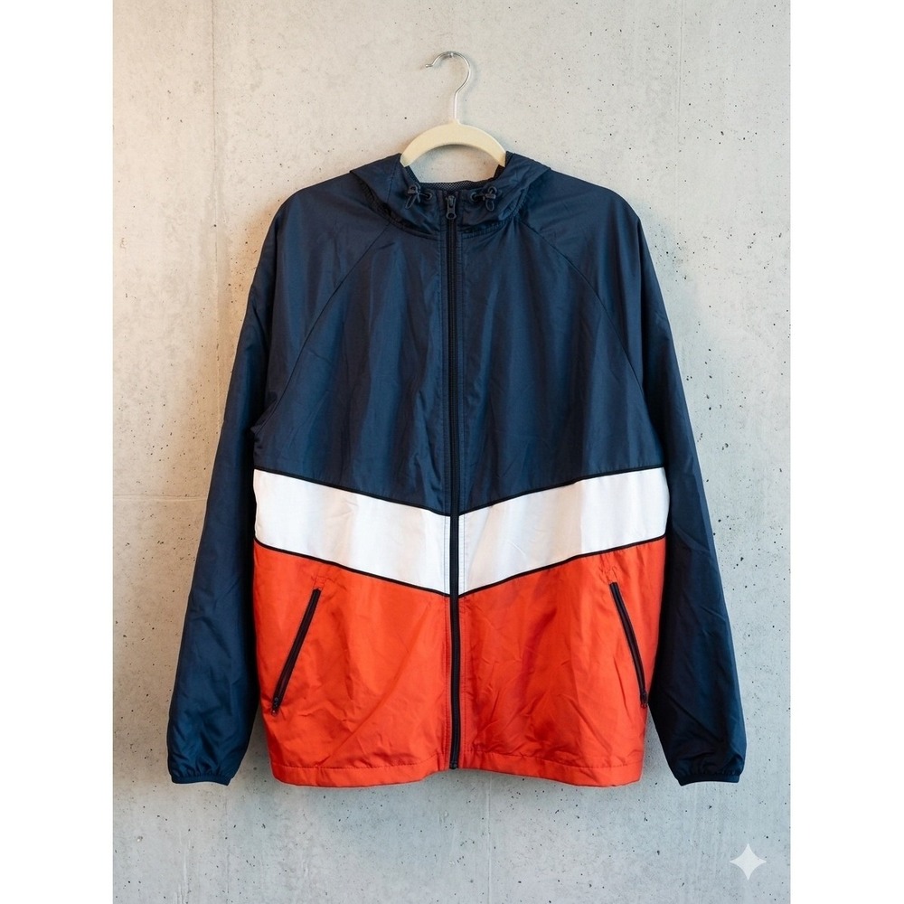 Russell Athletic Color Block Windbreaker Mens 2XL Navy Orange Hooded 90s